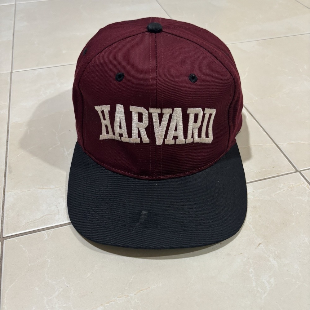 Vintage 90s Y2K Harvard SnapBack Hat College Embroidered Baseball Red Adult